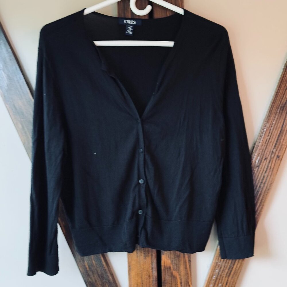Chaps Lightweight Black Button-up Sweater